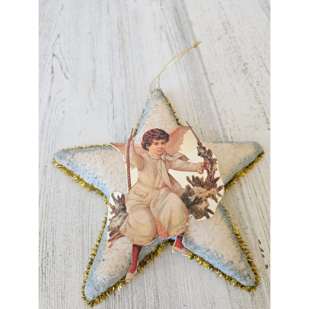 Tinsel tree Victorian plush gold ornament Xmas